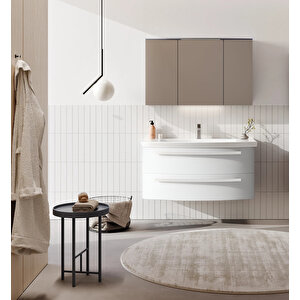 Urla 110 Cm Parlak Beyaz Banyo Dolabı Takımı (ledli-dolaplı Ayna)