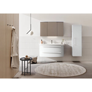 Urla 110 Cm Parlak Beyaz Banyo Dolabı Takımı (ledli-dolaplı Ayna)