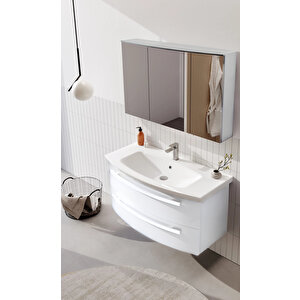 Urla 110 Cm Parlak Beyaz Banyo Dolabı Takımı (ledli-dolaplı Ayna)