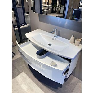 Orka Urla 110 Cm Parlak Beyaz Banyo Dolabı Takımı (ledli-dolaplı Ayna)