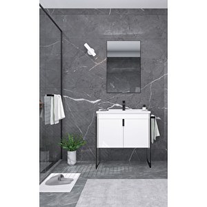 Trio 65 Cm Kapaklı Beyaz Havluluklu Banyo Dolabı Takımı