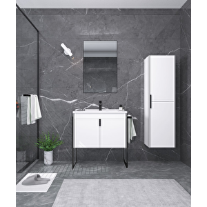 Trio 65 Cm Kapaklı Beyaz Havluluklu Banyo Dolabı Takımı