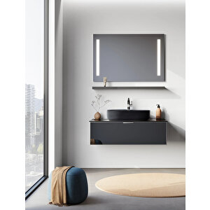 Yalıköy, 90 Cm, Siyah Lavabo, Banyo Dolabı Takımı (ledli Ayna)