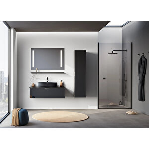 Yalıköy, 90 Cm, Siyah Lavabo, Banyo Dolabı Takımı (ledli Ayna)