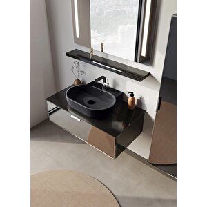 Yalıköy, 90 Cm, Siyah Lavabo, Banyo Dolabı Takımı (ledli Ayna)