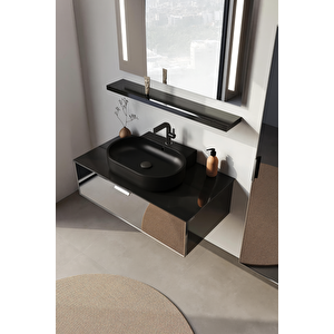Orka Yalıköy, 90 Cm, Siyah Lavabo, Banyo Dolabı Takımı (ledli Ayna)