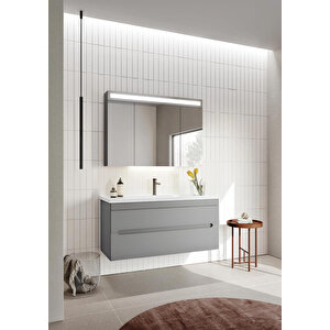 Varna 120 Cm Mat Gri Banyo Dolabı Takımı (ledli-dolaplı Ayna)