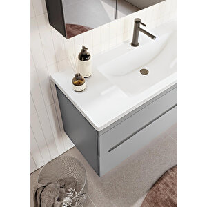 Varna 120 Cm Mat Gri Banyo Dolabı Takımı (ledli-dolaplı Ayna)