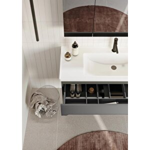 Orka Varna 120 Cm Mat Gri Banyo Dolabı Takımı (ledli-dolaplı Ayna)