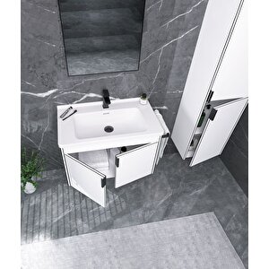 Trio 65 Cm Kapaklı Beyaz Banyo Dolabı Takımı