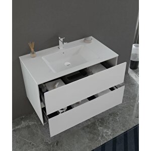 Nest 90 Cm Mat Beyaz  Banyo Dolabı Takımı