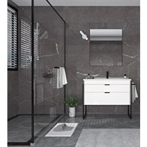 Trio 80 Cm Çekmeceli Beyaz Havluluklu Banyo Dolabı Takımı