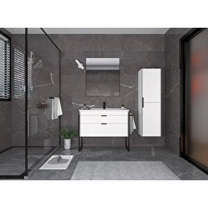 Trio 80 Cm Çekmeceli Beyaz Havluluklu Banyo Dolabı Takımı