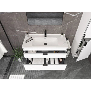 Trio 80 Cm Çekmeceli Beyaz Havluluklu Banyo Dolabı Takımı