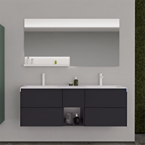 Milano 140 Cm Mat Antrasit Banyo Dolabı Takımı
