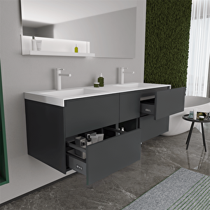 Orka Milano 140 Cm Mat Antrasit Banyo Dolabı Takımı