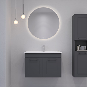 Limpo 80 Cm Mat Antrasit Kapaklı Banyo Dolabı Takımı