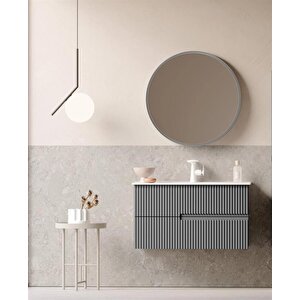 Moonlight 90 Cm Mat Gri Banyo Dolabı Takımı