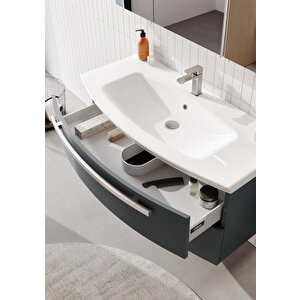 Orka Urla 110 Cm Parlak Antrasit Banyo Dolabı Takımı (ledli-dolaplı Ayna)
