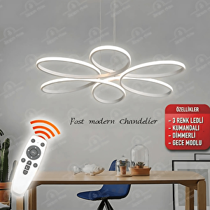  beyaz Kumandalı 3 Renk Ledli Dimmerli Sarkık Modern Ledli Avize