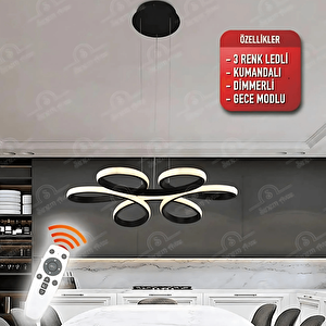 Siyah Kumandalı 3 Renk Ledli Dimmerli Sarkık Modern Ledli Avize