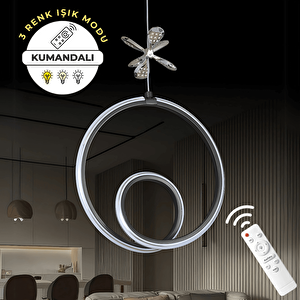 Siyah Uzaktan Kumandalı 3 Renk Ledli Özel Tasarım Krom Çizgili Krom Kelebek Dekor Detaylı Sarkık Ledli Avize Kumandalı Avize Dimmerli Avize