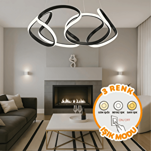  siyah 3 Renk Ledli Sarkık Ledli Avize Modern Led Avize