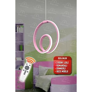 Pembe Kumandalı 3 Renk Ledli Dimmerli Modern Ledli Avize
