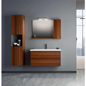 Düden 100 Cm Ceviz Banyo Dolabı Takımı