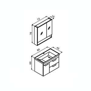 Nova 80 Cm Ceviz Banyo Dolabı Takımı