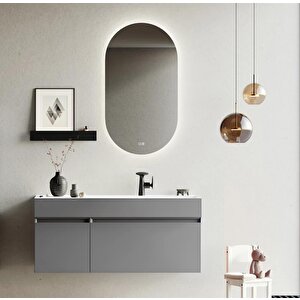 Lusso 120 Cm Mat Gri Ledli Ayna Banyo Dolabı Takımı
