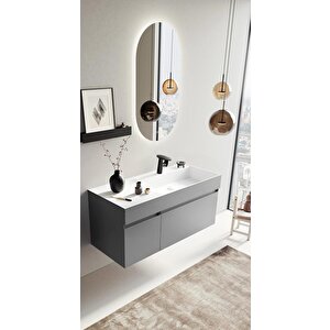 Lusso 120 Cm Mat Gri Ledli Ayna Banyo Dolabı Takımı