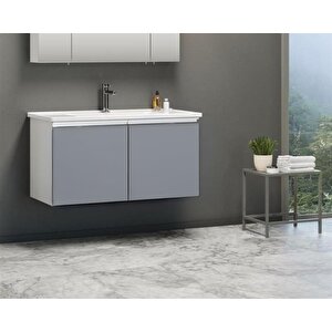Terme 100 Cm Gri Kapaklı Banyo Dolabı Takımı
