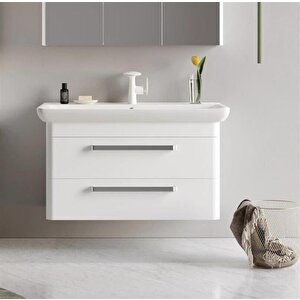 Rose 95 Cm Parlak Beyaz Banyo Dolabı Alt Modül Ve Lavabo