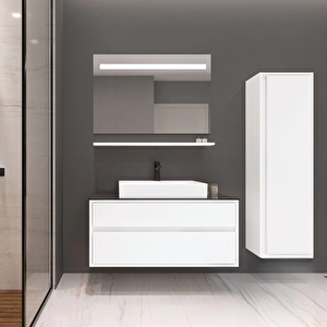Verona 100 Cm, Beyaz, Banyo Dolabı Takımı (ledli Ayna)