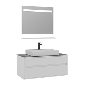 Verona 100 Cm, Beyaz, Banyo Dolabı Takımı (ledli Ayna)