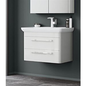 Rose 80 Cm Parlak Beyaz Banyo Dolabı Takımı