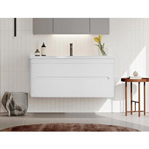 Varna 100 Cm Mat Beyaz Banyo Dolabı Alt Modül Ve Lavabo
