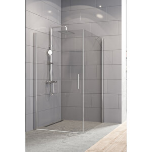 Zelve Temperli 6 Mm Boy Menteşeli Kare Cam Duşakabin Krom Profil Şeffaf Cam 80x80 cm