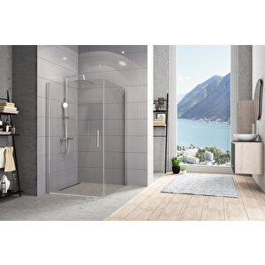 Zelve Temperli 6 Mm Boy Menteşeli Kare Cam Duşakabin Krom Profil Şeffaf Cam 80x80 cm