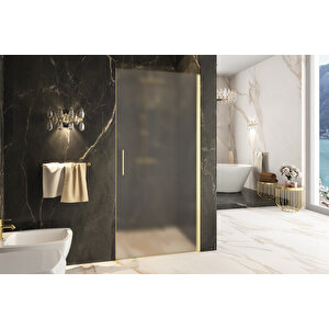 Cube Temperli 6 Mm Boy Menteşeli Ön Cephe Duşakabin Altın Profil Buzlu Cam 77 cm