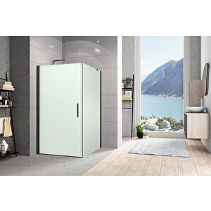 Zelve Temperli 6 Mm Boy Menteşeli Kare Cam Duşakabin Siyah Profil Kumlama Cam 80x80 cm