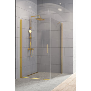 Zelve Temperli 6 Mm Boy Menteşeli Kare Cam Duşakabin Altın Profil Şeffaf Cam 90x90 cm