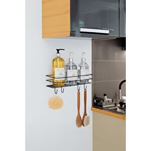 Siyah Yapışkanlı Banyo Rafı Mutfak Rafı Çok Amaçlı Askılı Düzenleyici Organizer Paslanmaz Şampuanlık