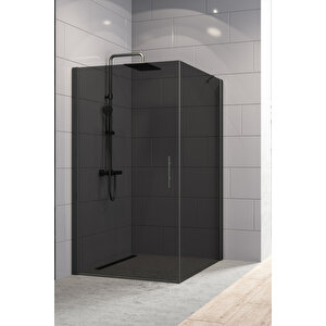 Zelve Temperli 6 Mm Boy Menteşeli Kare Cam Duşakabin Siyah Profil Füme Cam 70x70 cm