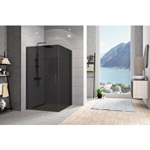Zelve Temperli 6 Mm Boy Menteşeli Kare Cam Duşakabin Siyah Profil Füme Cam 70x70 cm
