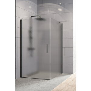 Zelve Temperli 6 Mm Boy Menteşeli Kare Cam Duşakabin Siyah Profil Buzlu Cam 80x80 cm