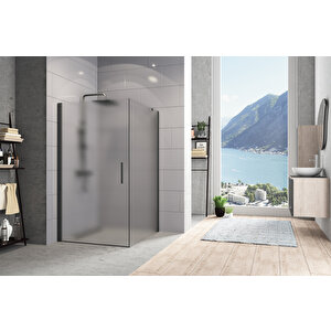 Zelve Temperli 6 Mm Boy Menteşeli Kare Cam Duşakabin Siyah Profil Buzlu Cam 80x80 cm