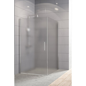 Zelve Temperli 6 Mm Boy Menteşeli Kare Cam Duşakabin Krom Profil Buzlu Cam 90x90 cm