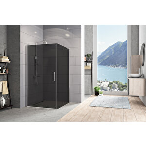 Zelve Temperli 6 Mm Boy Menteşeli Kare Cam Duşakabin Krom Profil Füme Cam 100x100 cm